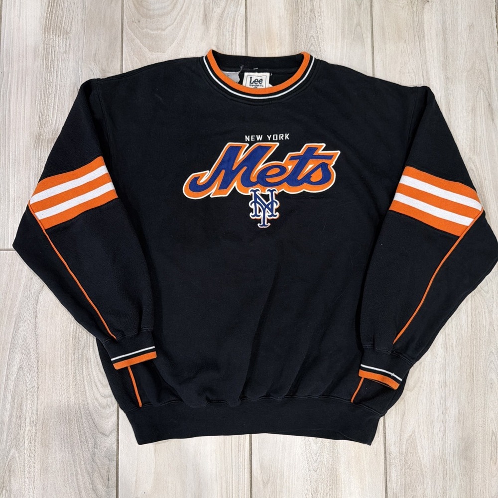New York Mets Lee Vintage Pullover Crewneck Sweatshirt Black Size XL XLarge